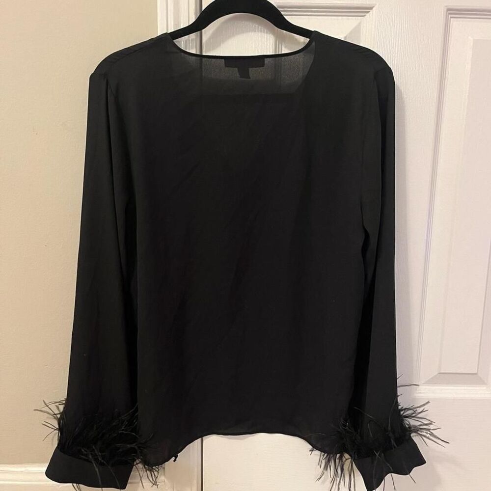 Ryegrass - Black Blouse with Removable Feather Cuffs - Size Small, NWT - Picture 5 of 8